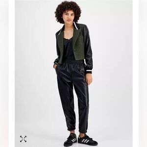 Avec Les Filles Faux Leather Ankle Zipped Joggers